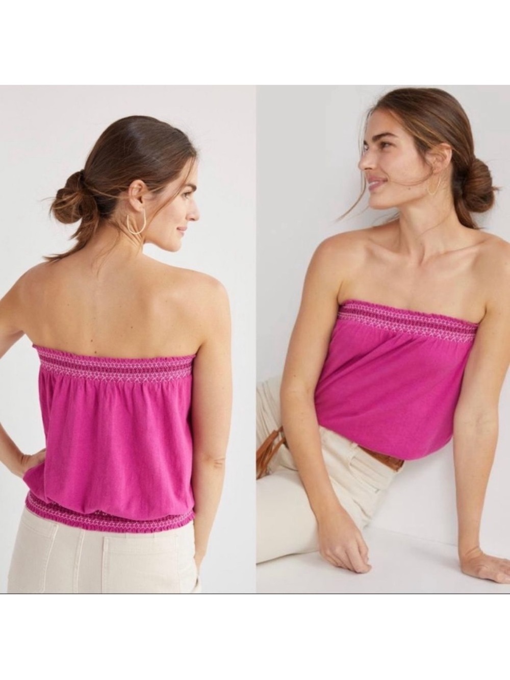 Anthropologie’s Strapless Smocked Tube Top - Raspberry
